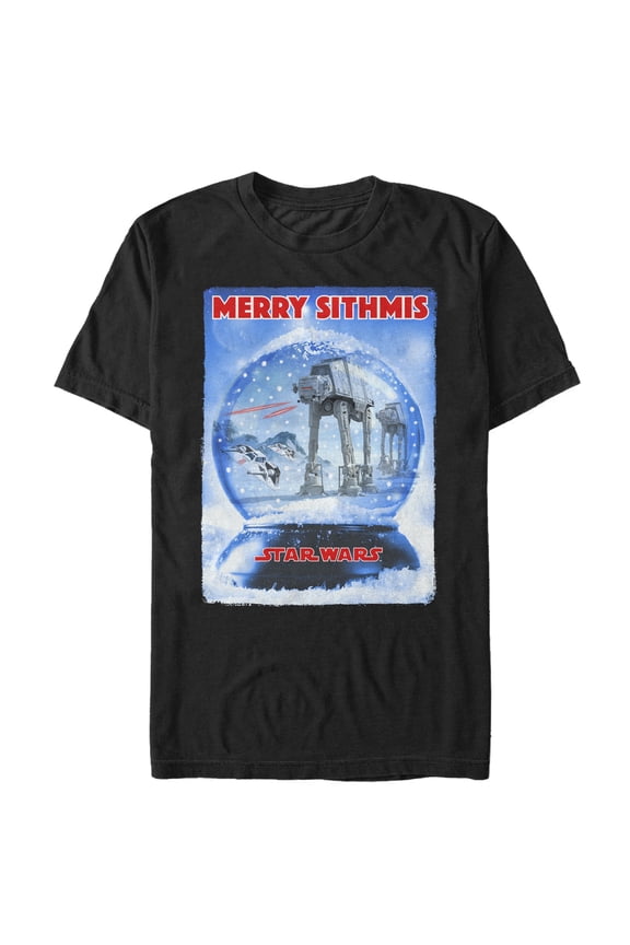 Men's Star Wars Christmas AT-AT Snow Globe Graphic Tee Black 5X Large