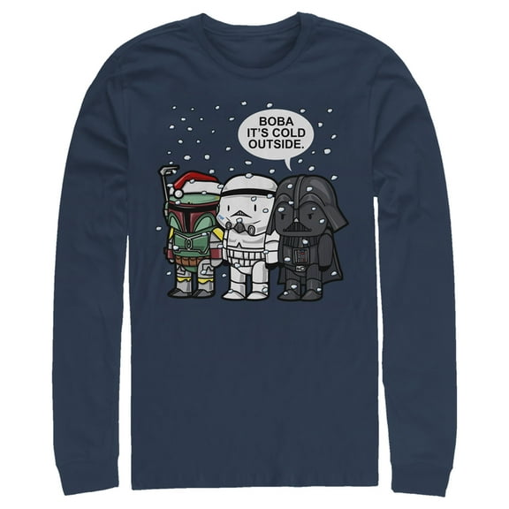 Men's Star Wars Christmas Boba It's Cold Outside  Long Sleeve Shirt Navy Blue 2X Large