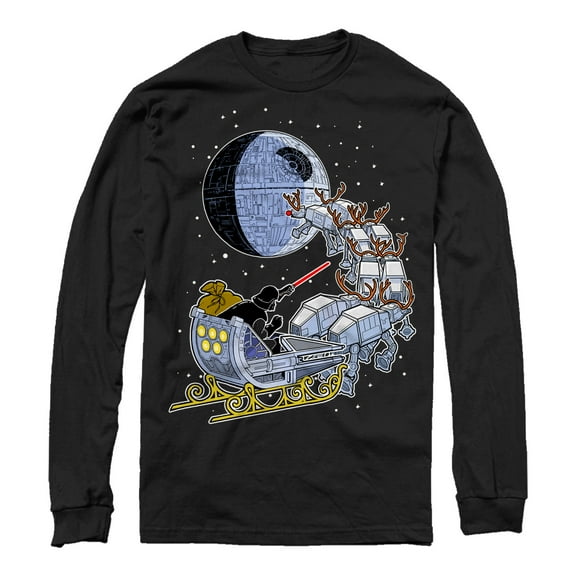 Men's Star Wars Christmas Darth Vader Santa's Sleigh  Long Sleeve Shirt Black Large