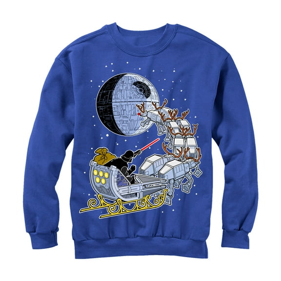 Men's Star Wars Christmas Darth Vader Santa's Sleigh  Sweatshirt Royal Blue 3X Large