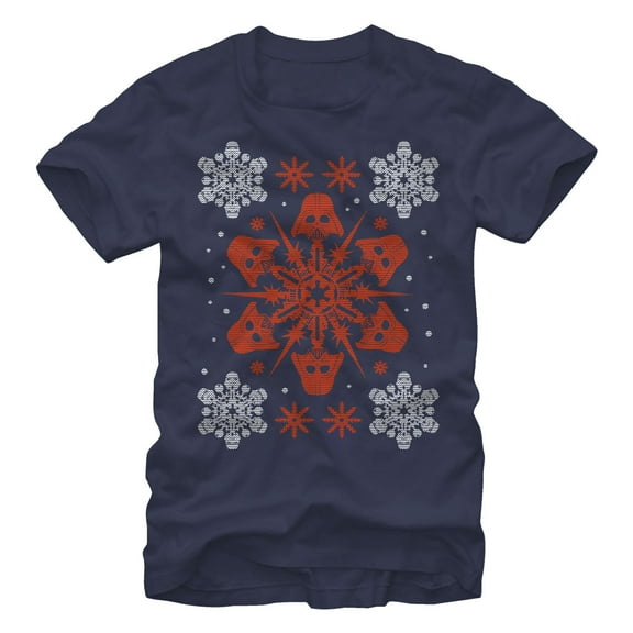 Men's Star Wars Christmas Darth Vader Snowflake Graphic Tee Navy Blue Medium