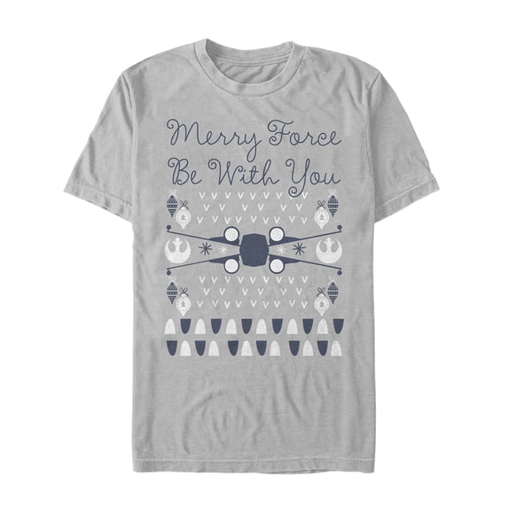 Men's Star Wars Christmas Force Be With You Graphic Tee Silver Small