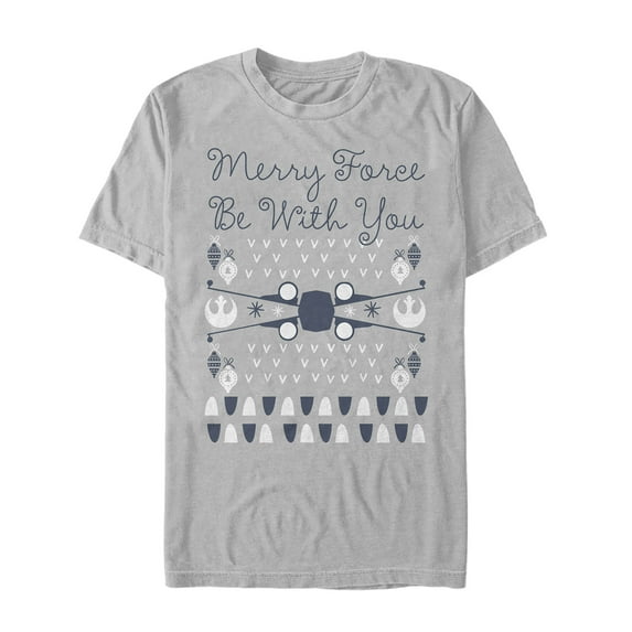 Men's Star Wars Christmas Force Be With You Graphic Tee Silver X Large