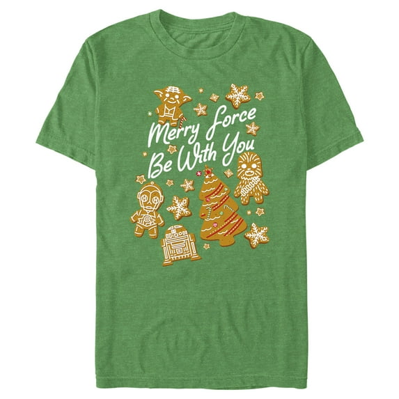 Men's Star Wars Christmas Gingerbread Cookies Merry Force Be With You Graphic Tee Kelly Heather Medium
