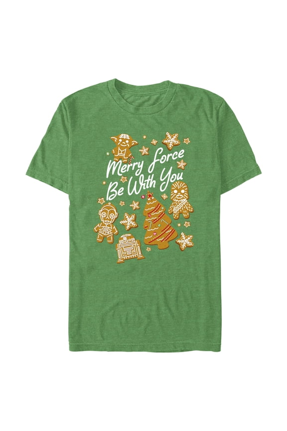 Men's Star Wars Christmas Gingerbread Cookies Merry Force Be With You Graphic Tee Kelly Heather X Large