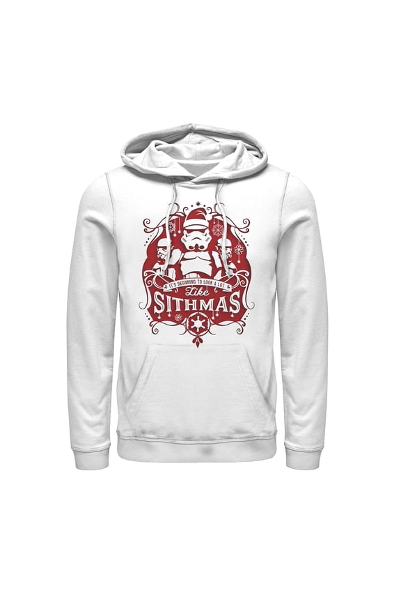 Men's Star Wars Christmas Looking Like Sithmas Pull Over Hoodie White 3X Large