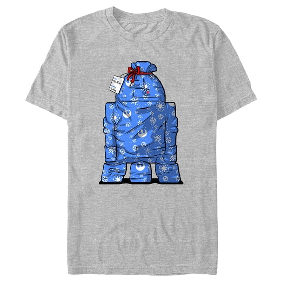 Men's Star Wars Christmas R2-D2 Wrapped Present Graphic Tee Athletic Heather 3X Large