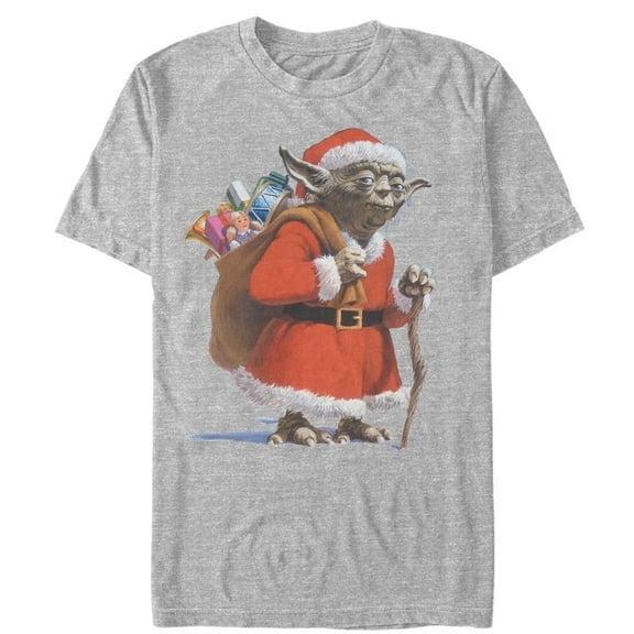 Men's Star Wars Christmas Santa Yoda  Graphic Tee Athletic Heather 2X Large