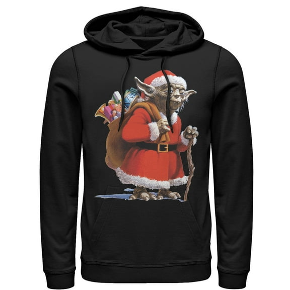 Men's Star Wars Christmas Santa Yoda  Pull Over Hoodie Black Large