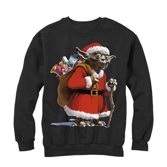 Men's Star Wars Christmas Santa Yoda Sweatshirt Black Small