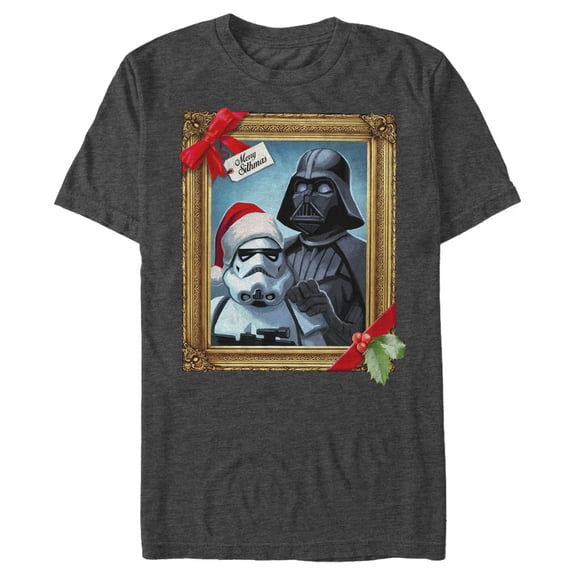 Men's Star Wars Christmas Vader Trooper Family Photo Graphic Tee Charcoal Heather Small