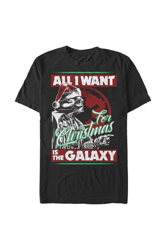 Men's Star Wars Christmas Vader Wants the Galaxy Graphic Tee Black Large
