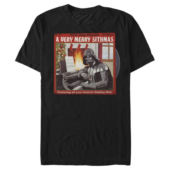Men's Star Wars Christmas Vintage Vader CD Graphic Tee Black 5X Large