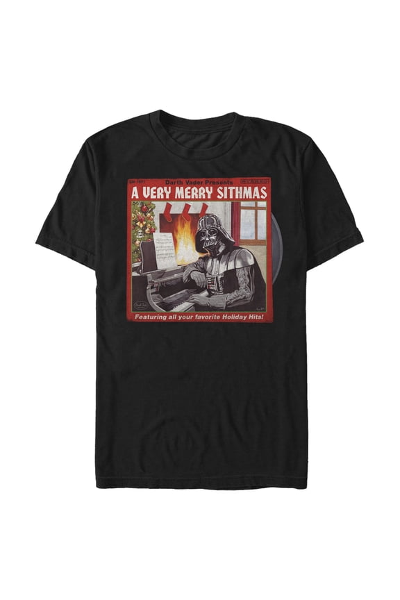 Men's Star Wars Christmas Vintage Vader CD  Graphic Tee Black Large