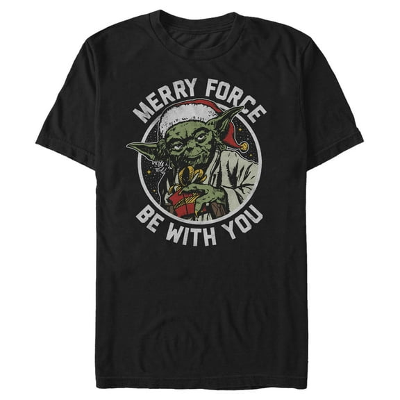 Men's Star Wars Christmas Yoda May the Force Graphic Tee Black Large