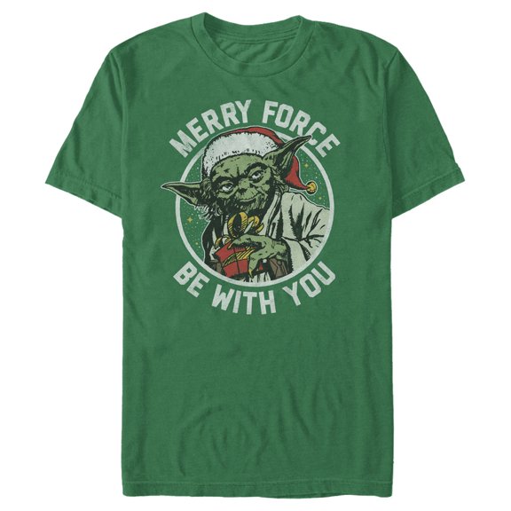 Men's Star Wars Christmas Yoda May the Force Graphic Tee Kelly Green Small