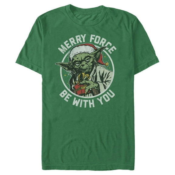 Men's Star Wars Christmas Yoda May the Force  Graphic Tee Kelly Green X Large