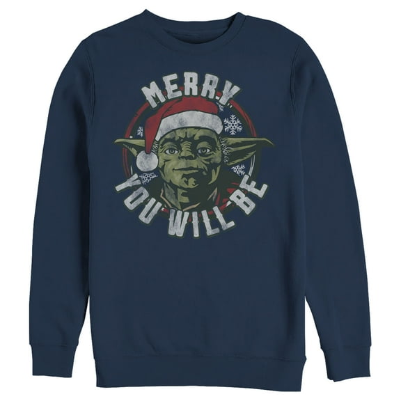 Men's Star Wars Christmas Yoda Merry You Will Be  Sweatshirt Navy Blue 2X Large