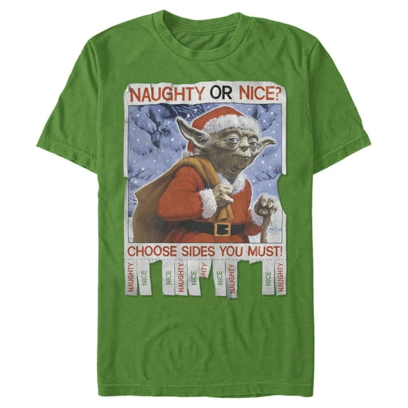 Men's Star Wars Christmas Yoda Naughty or Nice Graphic Tee Kelly Green 3X Large