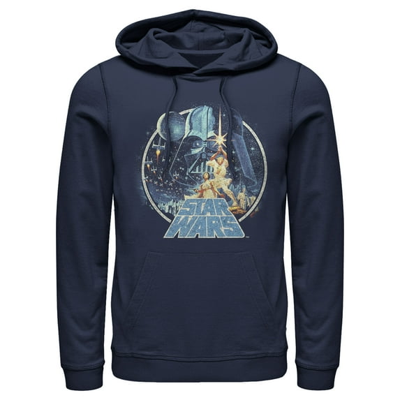 Men's Star Wars Classic Scene Circle Pull Over Hoodie Navy Blue Medium