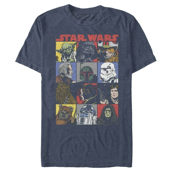 Men's Star Wars Comic Strip Cartoon Group  Graphic Tee Navy Blue Heather 2X Large
