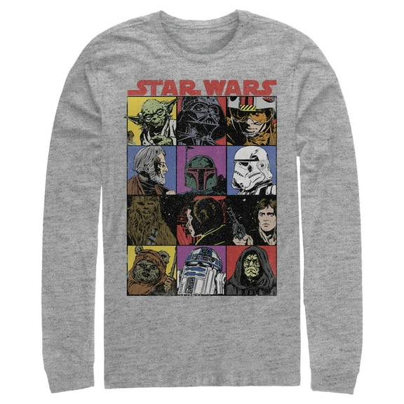 Men's Star Wars Comic Strip Cartoon Group  Long Sleeve Shirt Athletic Heather Large