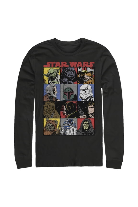 Men's Star Wars Comic Strip Cartoon Group Long Sleeve Shirt Black Medium