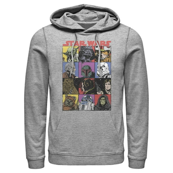 Men's Star Wars Comic Strip Cartoon Group Pull Over Hoodie Athletic Heather Small