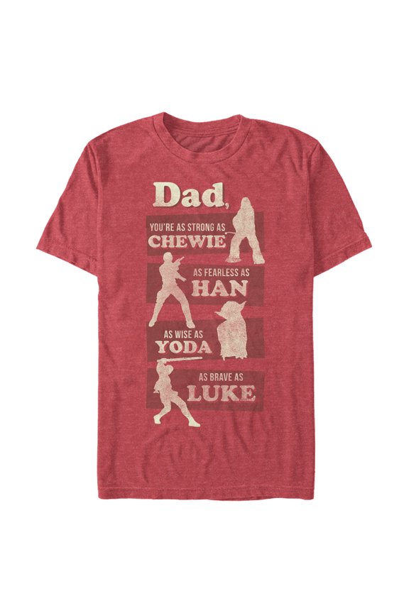 Men's Star Wars Dad You're Strong Fearless Wise Brave Graphic Tee Red Heather 2X Large