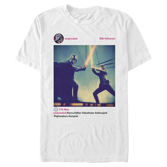 Men's Star Wars Darth Luke Epic Hash Tag Duel Graphic Tee White Medium