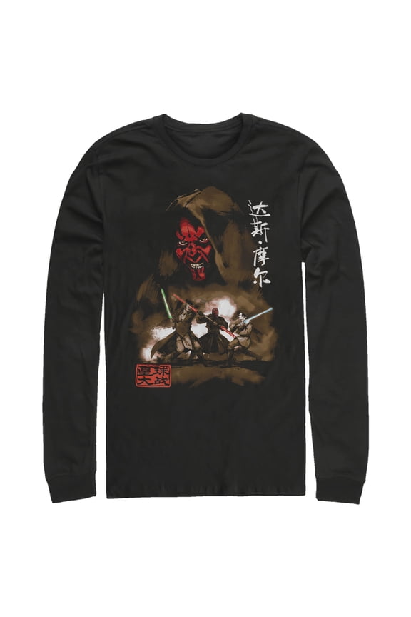 Men's Star Wars Darth Maul Kanji Battle Long Sleeve Shirt Black Large