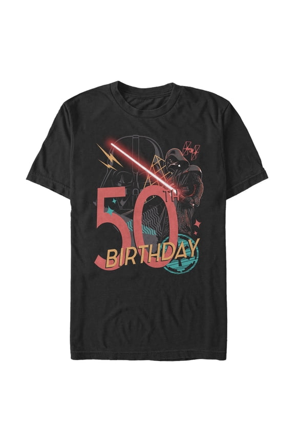 Men's Star Wars Darth Vader 50th Birthday Abstract Background Graphic Tee Black Large