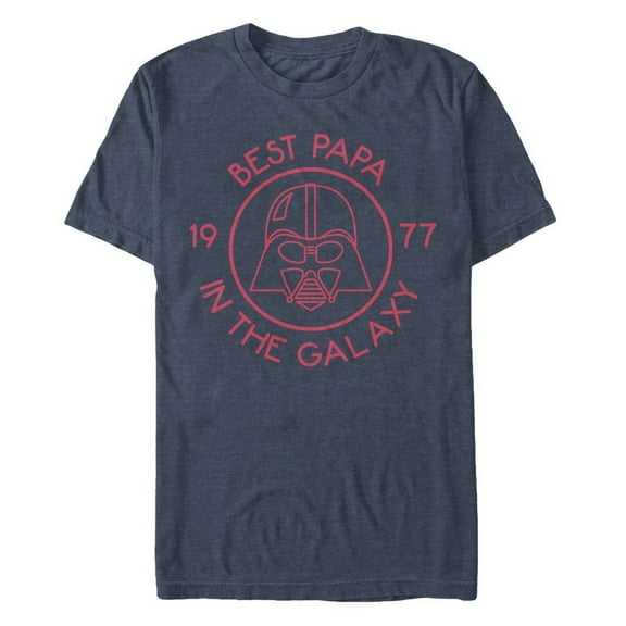 Men's Star Wars Darth Vader Best Papa in the Galaxy 1977  Graphic Tee Navy Blue Heather Large