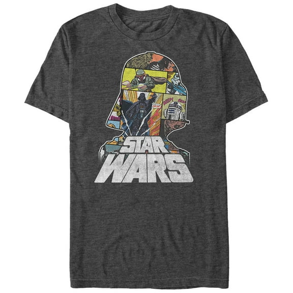 Men's Star Wars Darth Vader Comic Helmet  Graphic Tee Charcoal Heather 3X Large