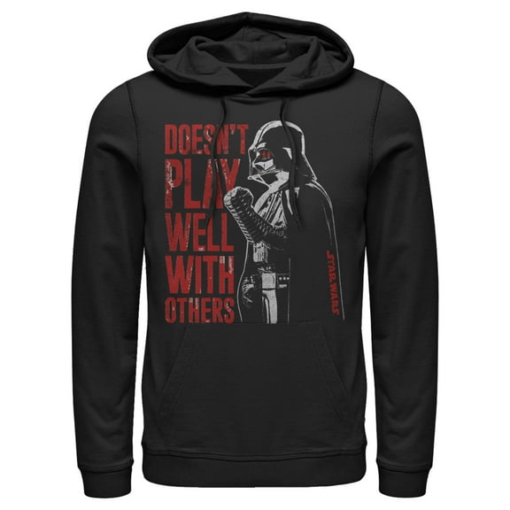 Men's Star Wars Darth Vader Doesn't Play Well  Pull Over Hoodie Black Medium