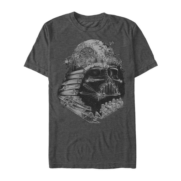 Men's Star Wars Darth Vader Star Ship Collage Graphic Tee Charcoal Heather 2X Large