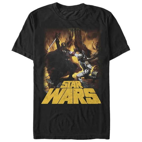 Men's Star Wars Darth Vader vs Boba Fett Fire Battle Graphic Tee Black 4X Large