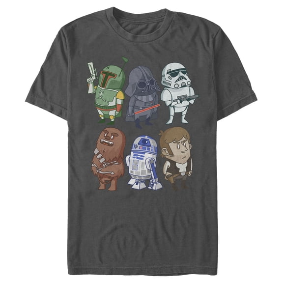 Men's Star Wars Doodle Character Grid Graphic Tee Charcoal 3X Large
