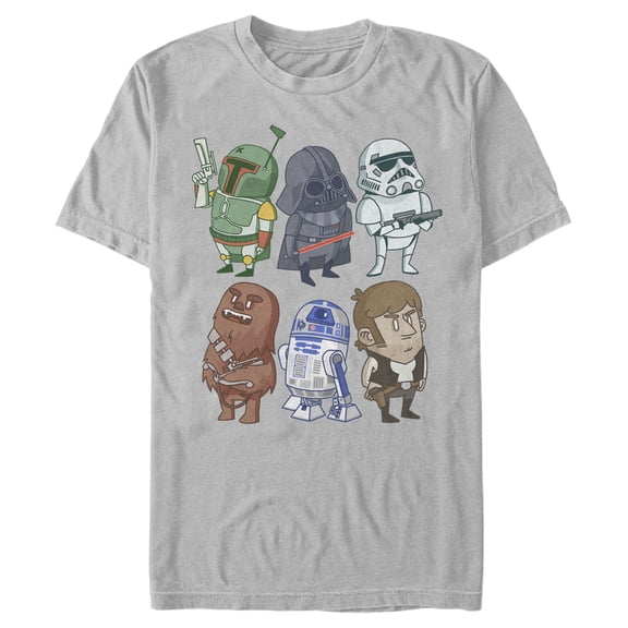 Men's Star Wars Doodle Character Grid Graphic Tee Silver 3X Large