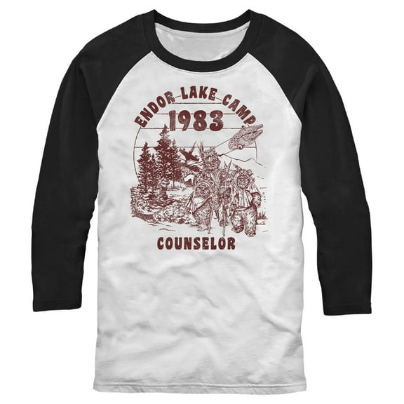 Men's Star Wars Endor Lake Camp Counselor 1983 Baseball Graphic Tee White/Black 2X Large