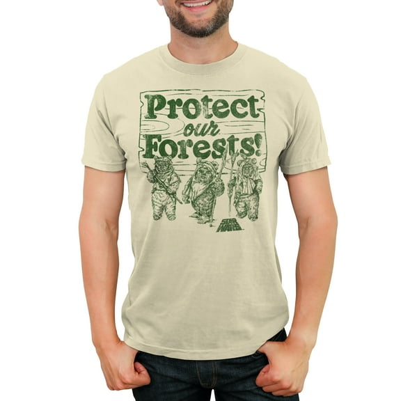 Men's Star Wars Ewok Protect Our Forests Graphic Tee Cream Medium