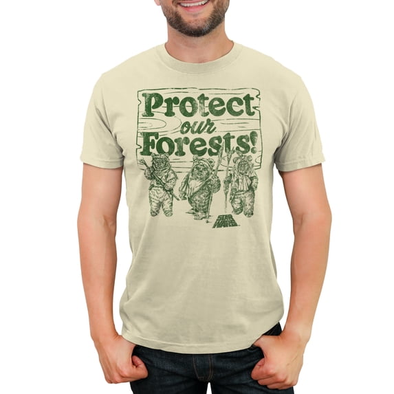 Men's Star Wars Ewok Protect Our Forests Graphic Tee Cream Small