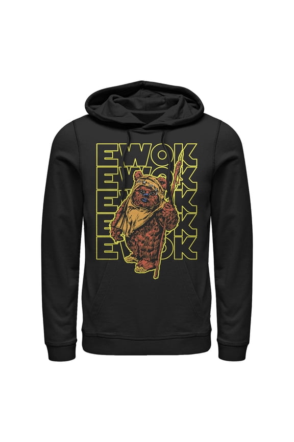 Men's Star Wars Ewok Stacked Yellow Text  Pull Over Hoodie Black Small