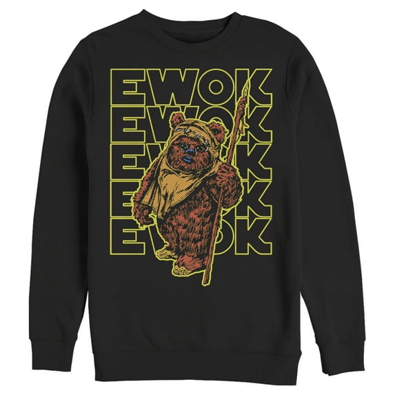 Men's Star Wars Ewok Stacked Yellow Text Sweatshirt Black Small