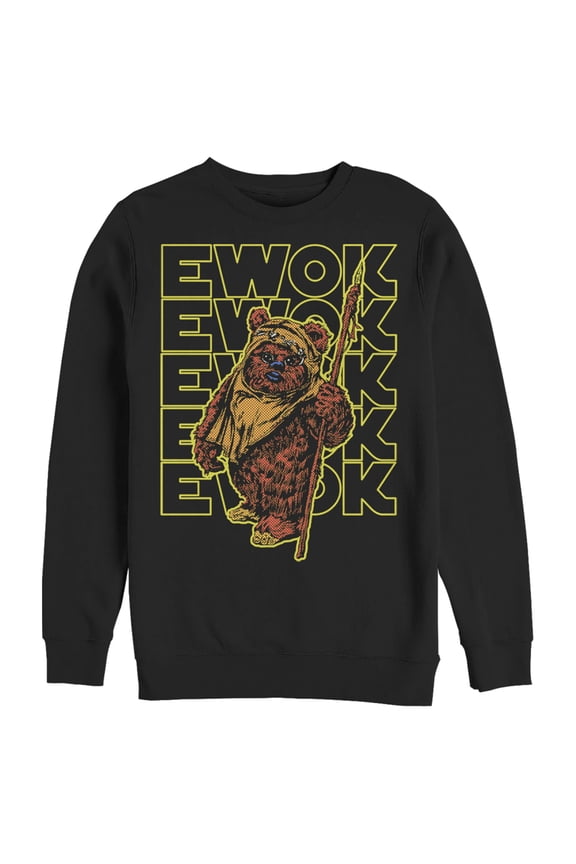 Men's Star Wars Ewok Stacked Yellow Text  Sweatshirt Black Small