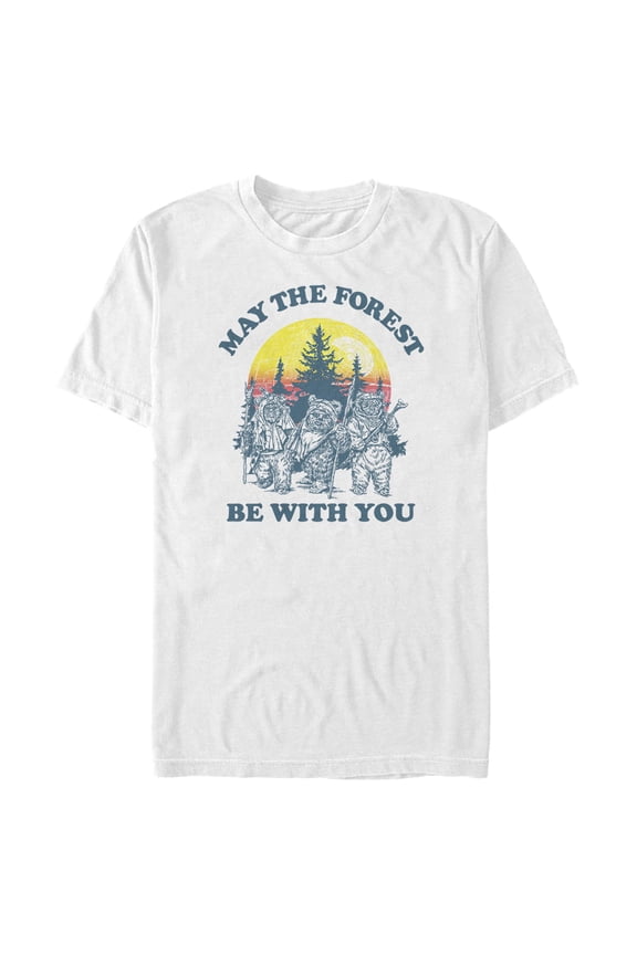 Men's Star Wars Ewok Sunset May the Forest Be With You Graphic Tee White Medium