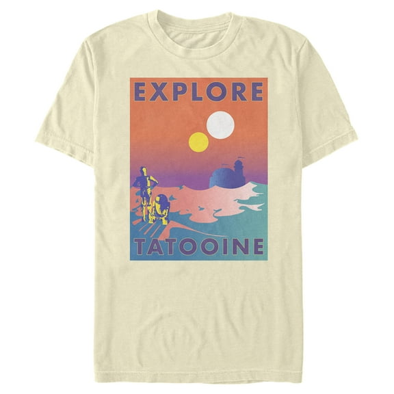 Men's Star Wars Explore Tatooine Travel Poster  Graphic Tee Beige Large