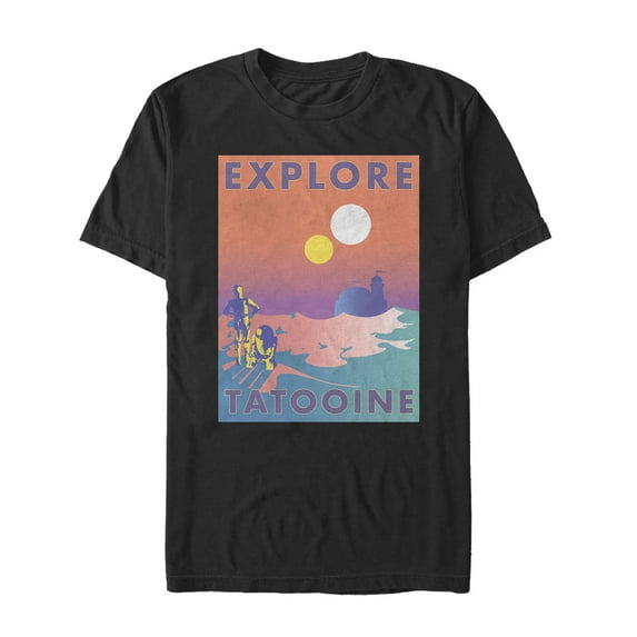 Men's Star Wars Explore Tatooine Travel Poster Graphic Tee Black Large