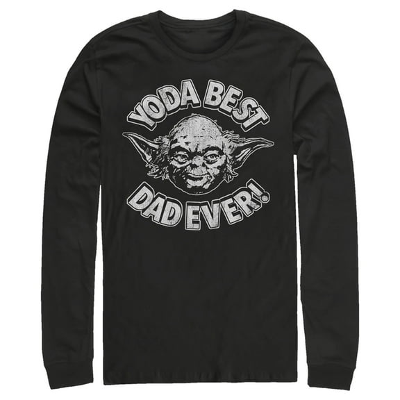Men's Star Wars Father's Day Yoda Best Dad Ever  Long Sleeve Shirt Black Large