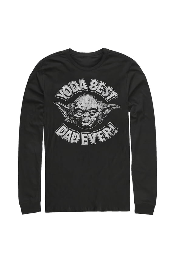 Men's Star Wars Father's Day Yoda Best Dad Ever Long Sleeve Shirt Black Medium